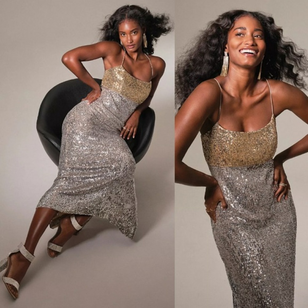 Sachin & Babi Colorblocked Sequined Midi Dress